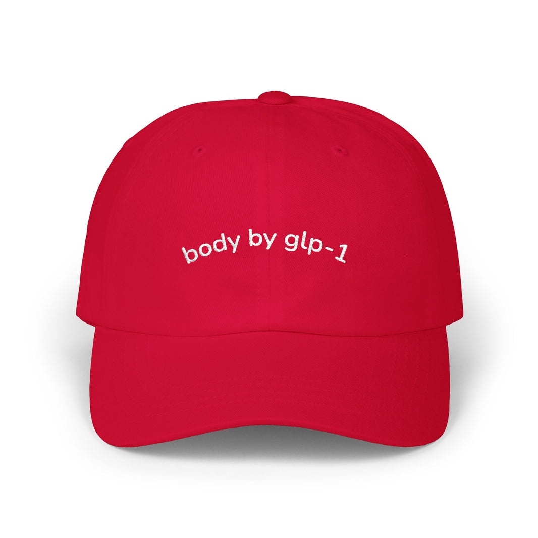 Body by GLP-1 Embroidered Dad Hat-Body by GLP-1 Embroidered Dad Hat, Cranberry, product-only front embroidery view
