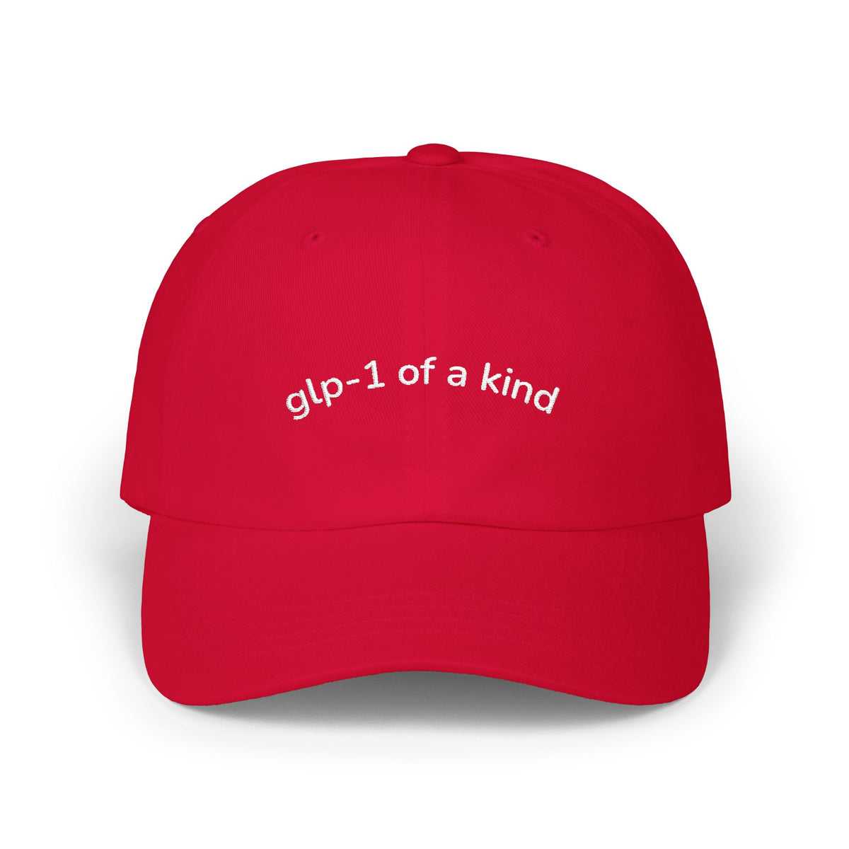 GLP-1 of a Kind Embroidered Dad Hat-GLP-1 of a Kind Embroidered Dad Hat, Cranberry, product-only front embroidery view