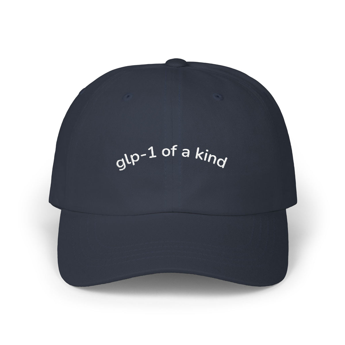 GLP-1 of a Kind Embroidered Dad Hat-GLP-1 of a Kind Embroidered Dad Hat, Navy, product-only front embroidery view