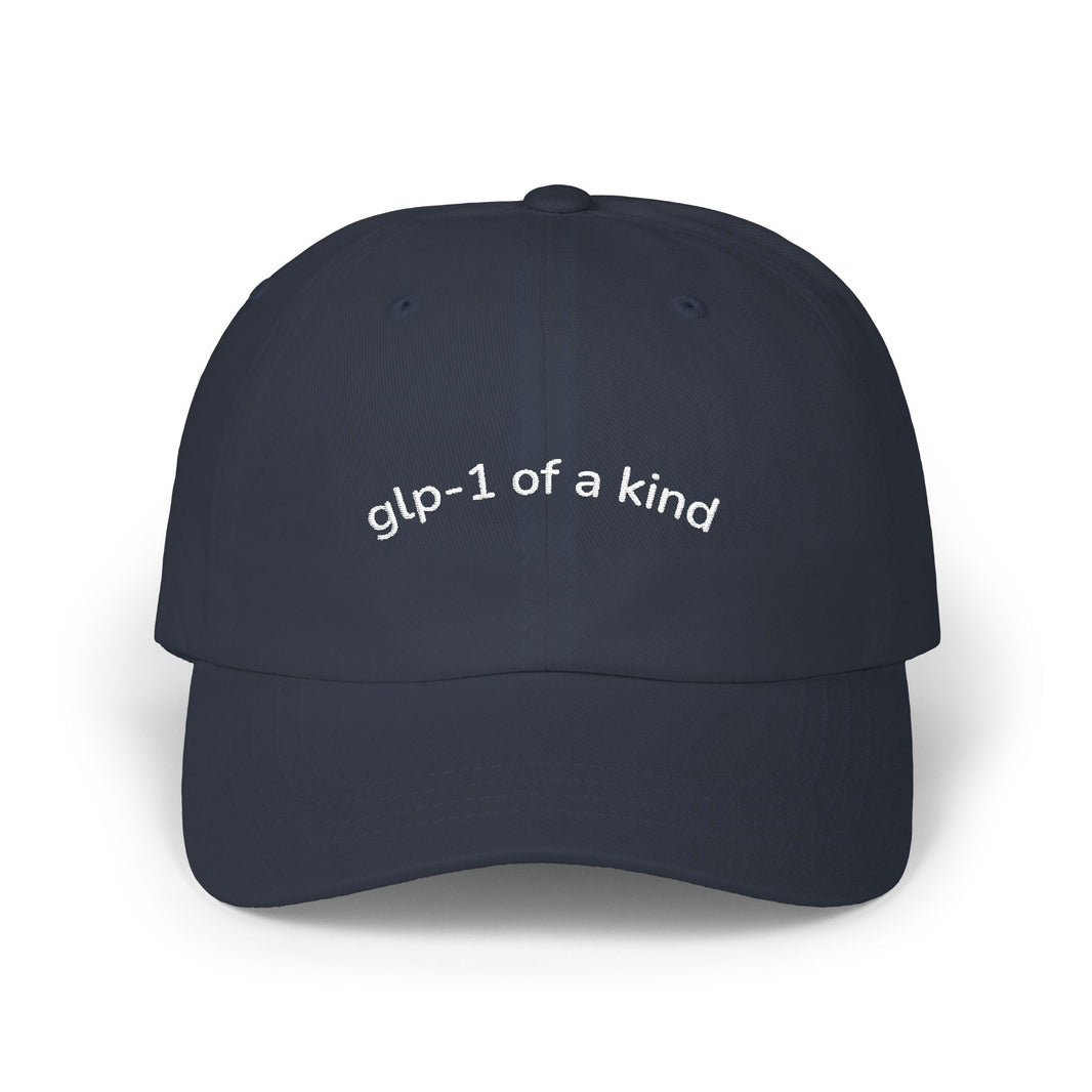 GLP-1 of a Kind Embroidered Dad Hat-GLP-1 of a Kind Embroidered Dad Hat, Navy, product-only front embroidery view