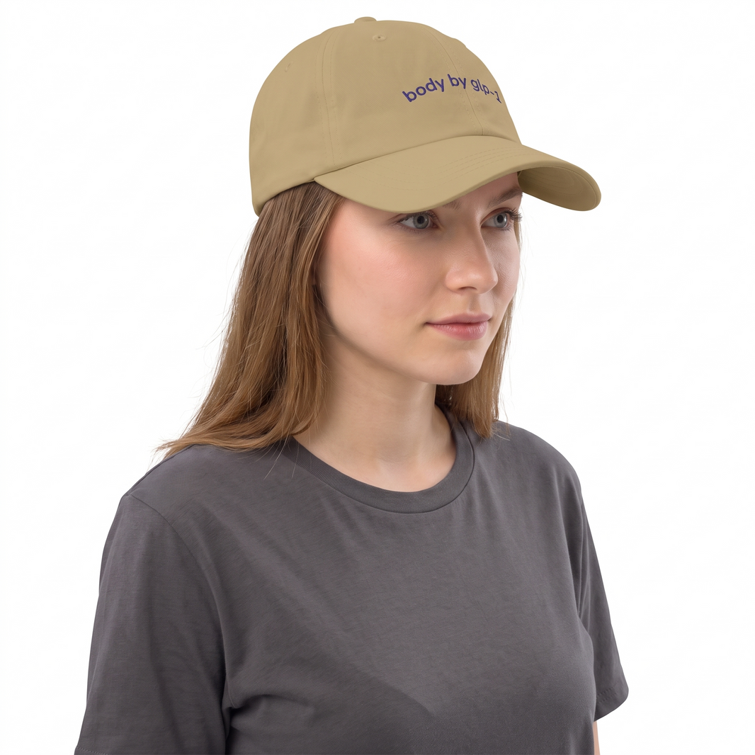 Body by GLP-1 Embroidered Dad Hat-Body by GLP-1 Embroidered Dad Hat, Khaki, model angle