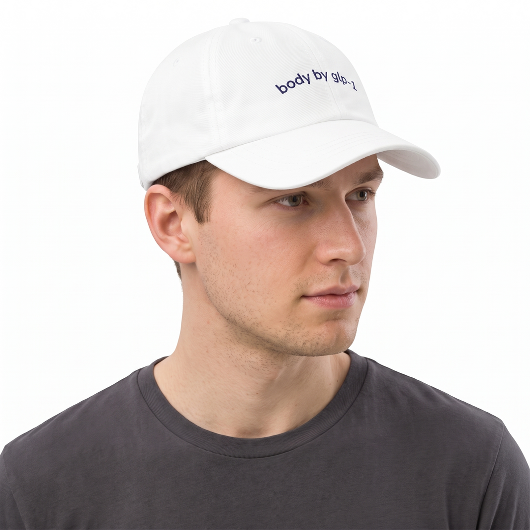 Body by GLP-1 Embroidered Dad Hat-Body by GLP-1 Embroidered Dad Hat, White, model angle