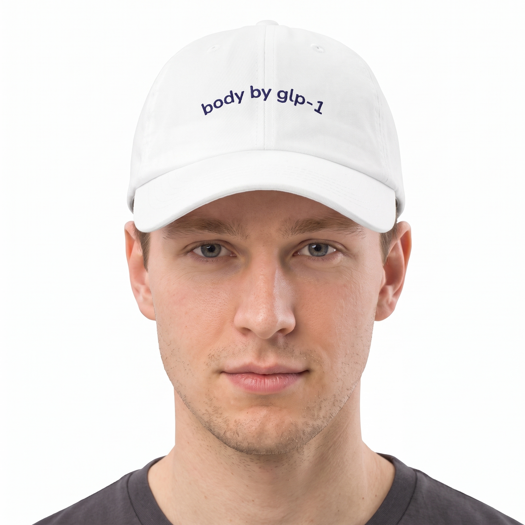 Body by GLP-1 Embroidered Dad Hat-Body by GLP-1 Embroidered Dad Hat, White, model close