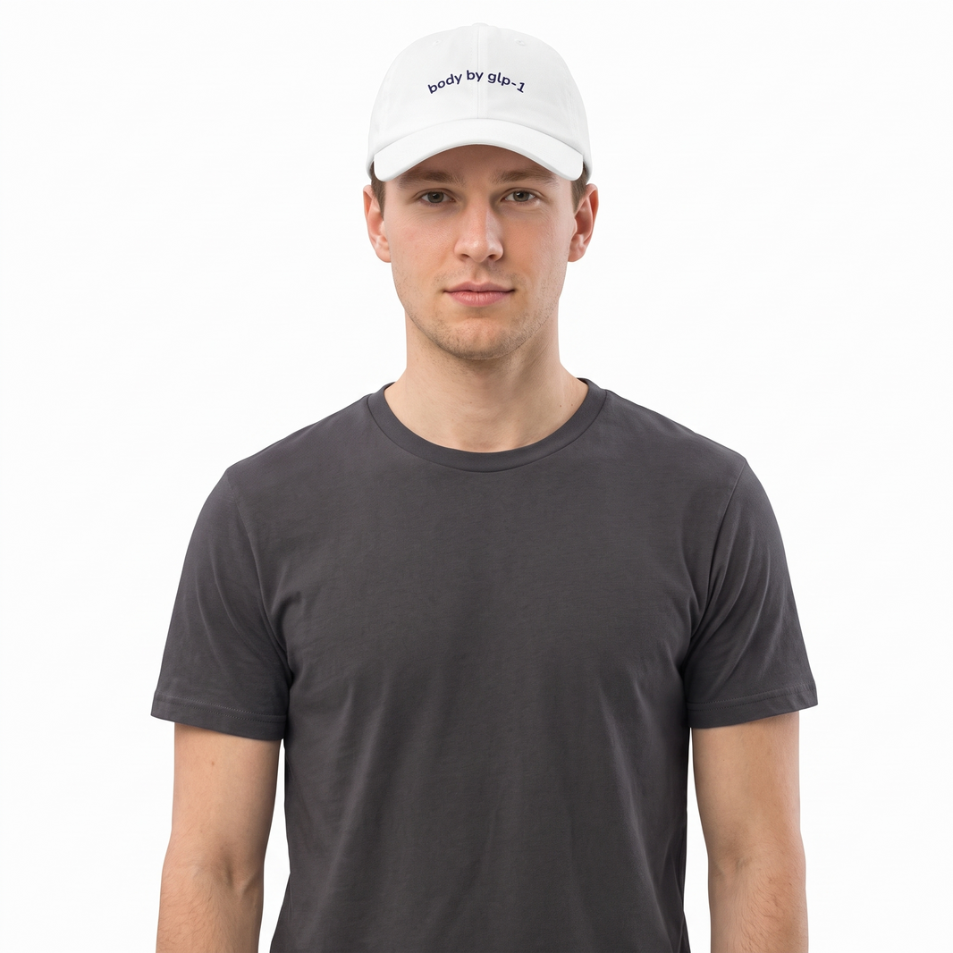 Body by GLP-1 Embroidered Dad Hat-Body by GLP-1 Embroidered Dad Hat, White, model wide