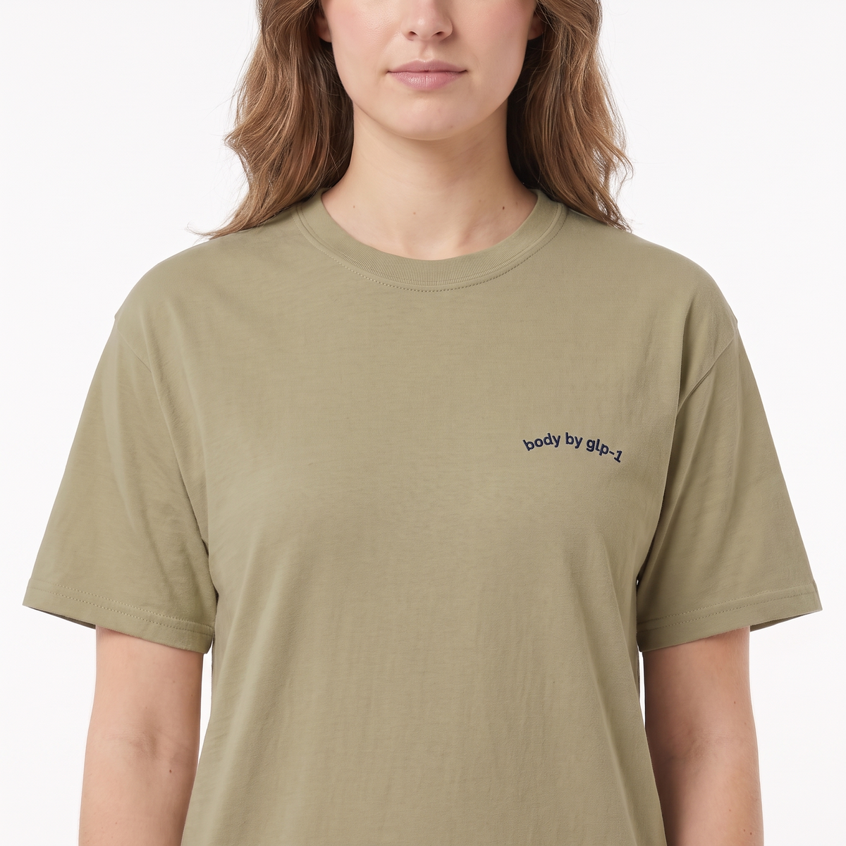 Body by GLP-1 Embroidered T-Shirt-Body by GLP-1 Embroidered T-Shirt, Khaki, model close