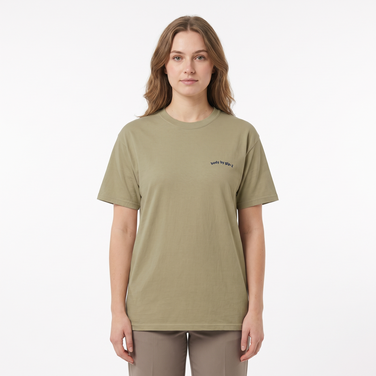 Body by GLP-1 Embroidered T-Shirt-Body by GLP-1 Embroidered T-Shirt, Khaki, model wide