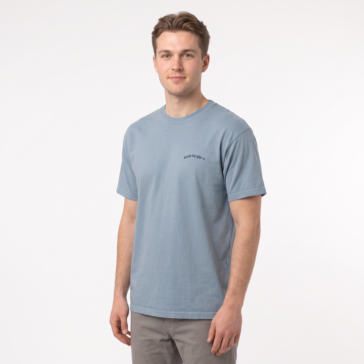 Body by GLP-1 Embroidered T-Shirt-Body by GLP-1 Embroidered T-Shirt, Ice Blue, model angle