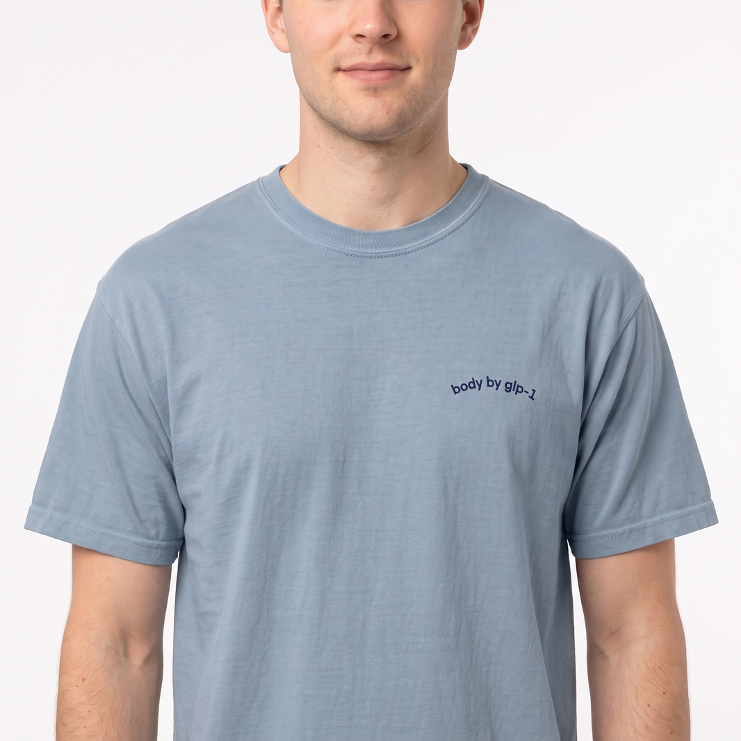 Body by GLP-1 Embroidered T-Shirt-Body by GLP-1 Embroidered T-Shirt, Ice Blue, model close