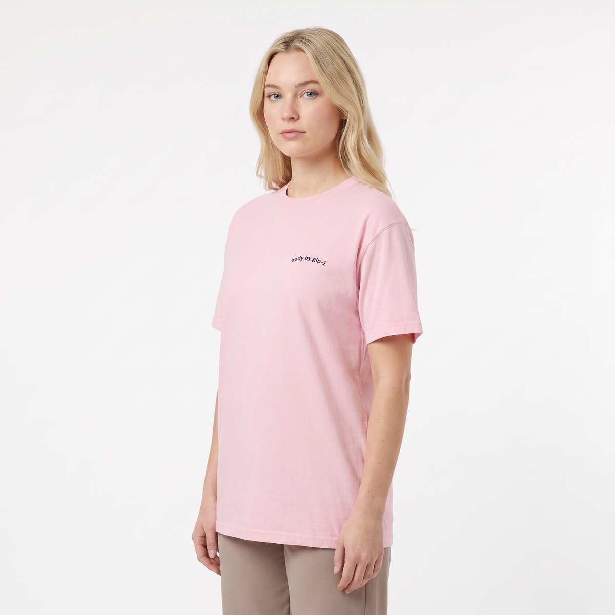 Body by GLP-1 Embroidered T-Shirt-Body by GLP-1 Embroidered T-Shirt, Blossom, model angle