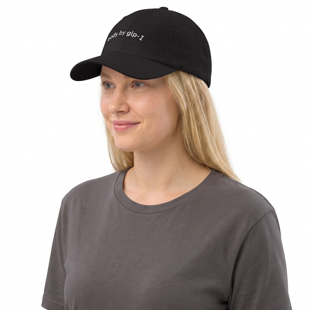 Body by GLP-1 Embroidered Dad Hat-Body by GLP-1 Embroidered Dad Hat, Black, model angle