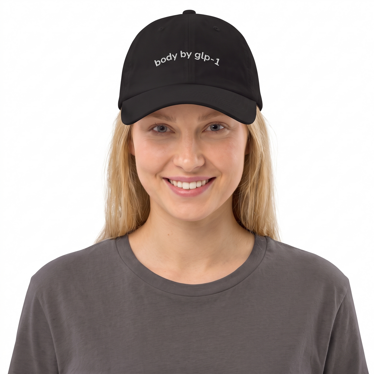 Body by GLP-1 Embroidered Dad Hat-Body by GLP-1 Embroidered Dad Hat, Black, model close