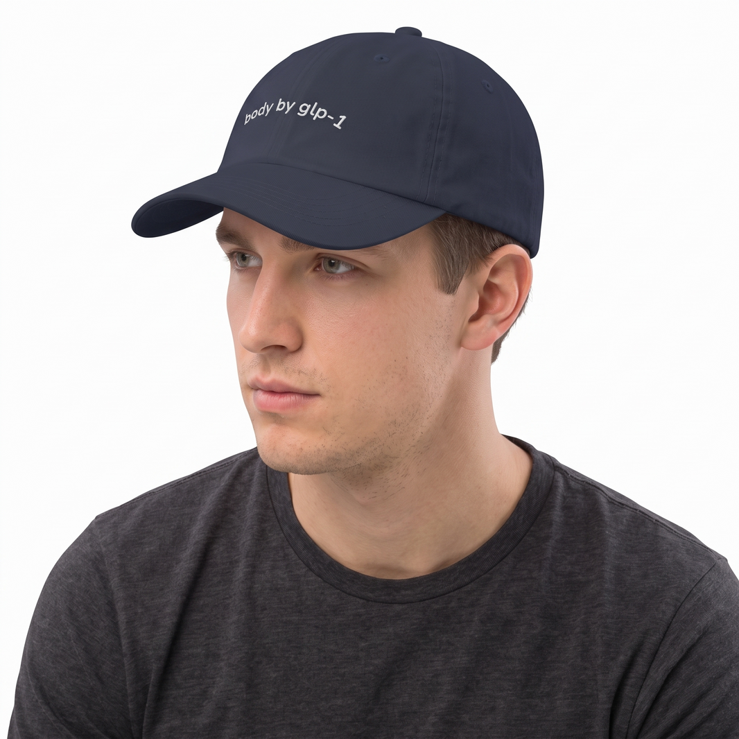 Body by GLP-1 Embroidered Dad Hat-Body by GLP-1 Embroidered Dad Hat, Navy, model angle