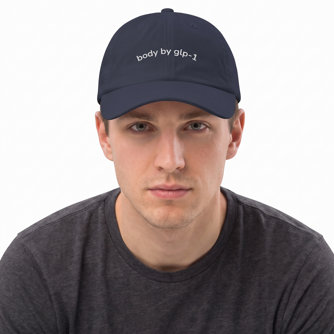 Body by GLP-1 Embroidered Dad Hat-Body by GLP-1 Embroidered Dad Hat, Navy, model close