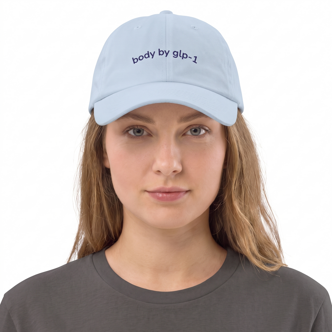 Body by GLP-1 Embroidered Dad Hat-Body by GLP-1 Embroidered Dad Hat, Light Blue, model close