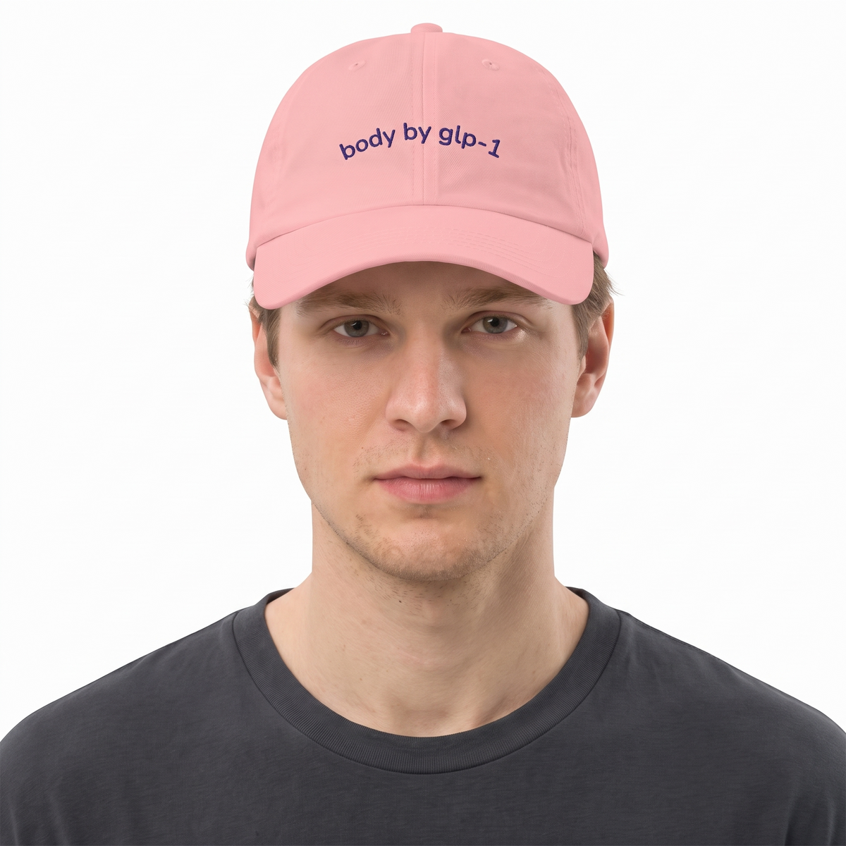 Body by GLP-1 Embroidered Dad Hat-Body by GLP-1 Embroidered Dad Hat, Pink, model close