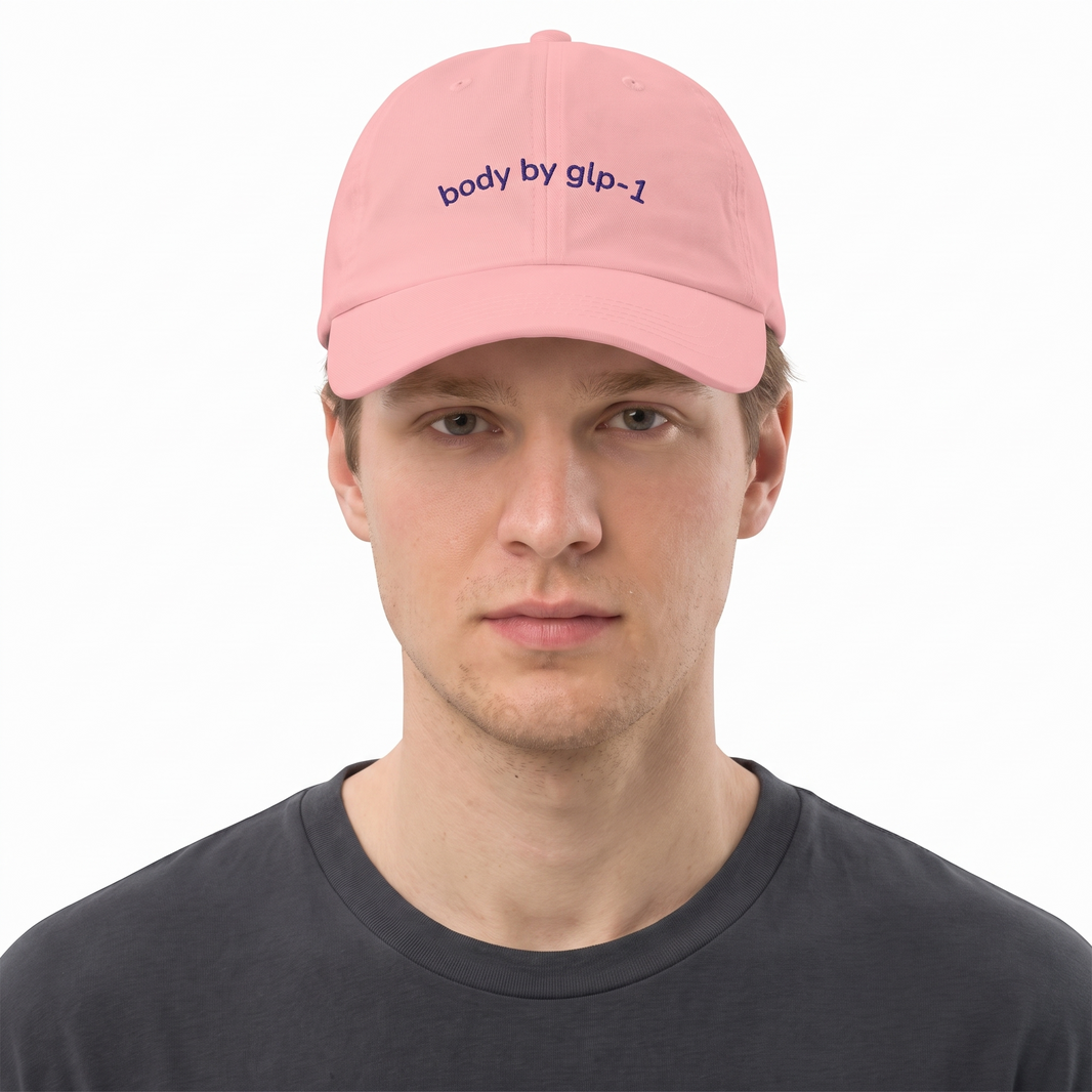 Body by GLP-1 Embroidered Dad Hat-Body by GLP-1 Embroidered Dad Hat, Pink, model close