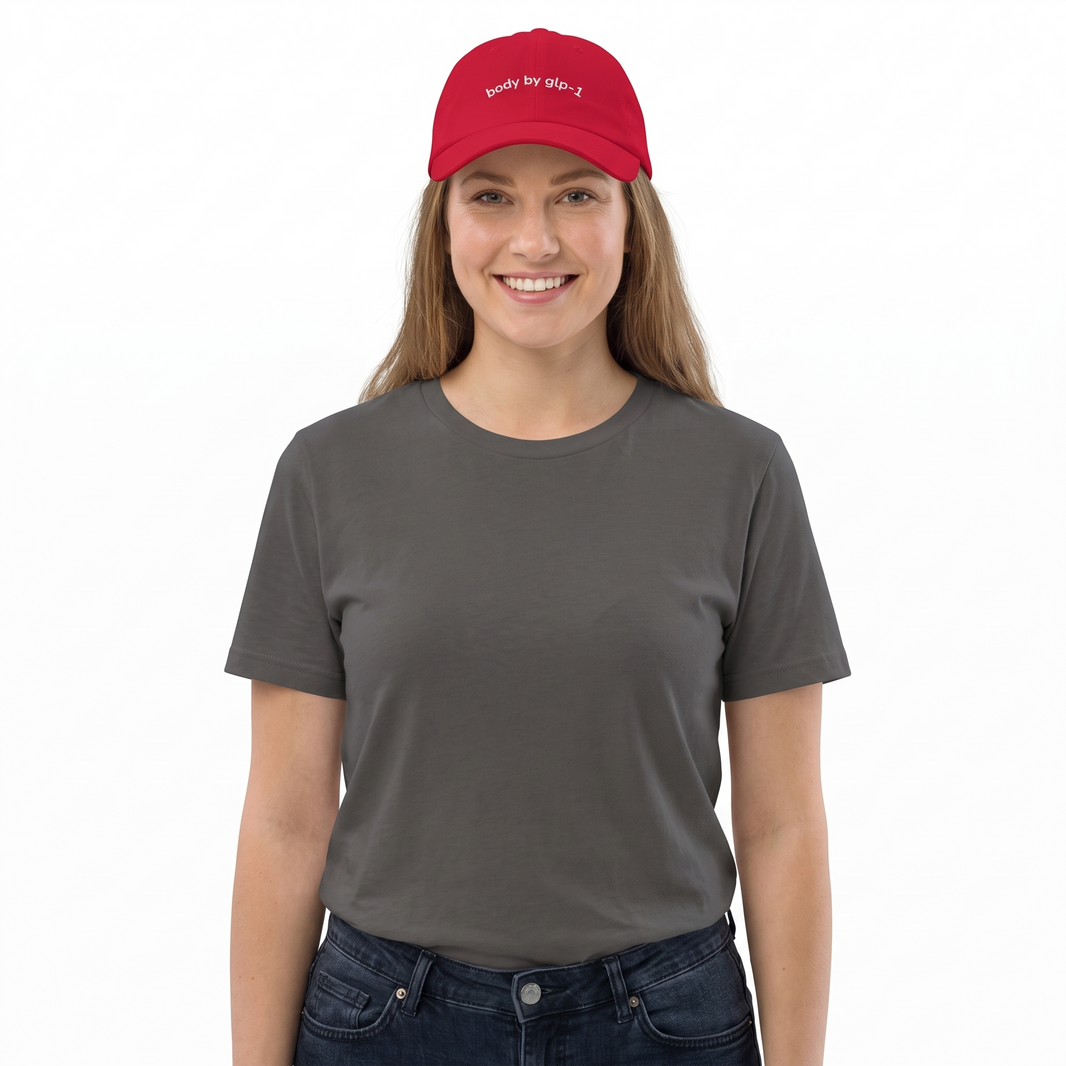 Body by GLP-1 Embroidered Dad Hat-Body by GLP-1 Embroidered Dad Hat, Cranberry, model wide