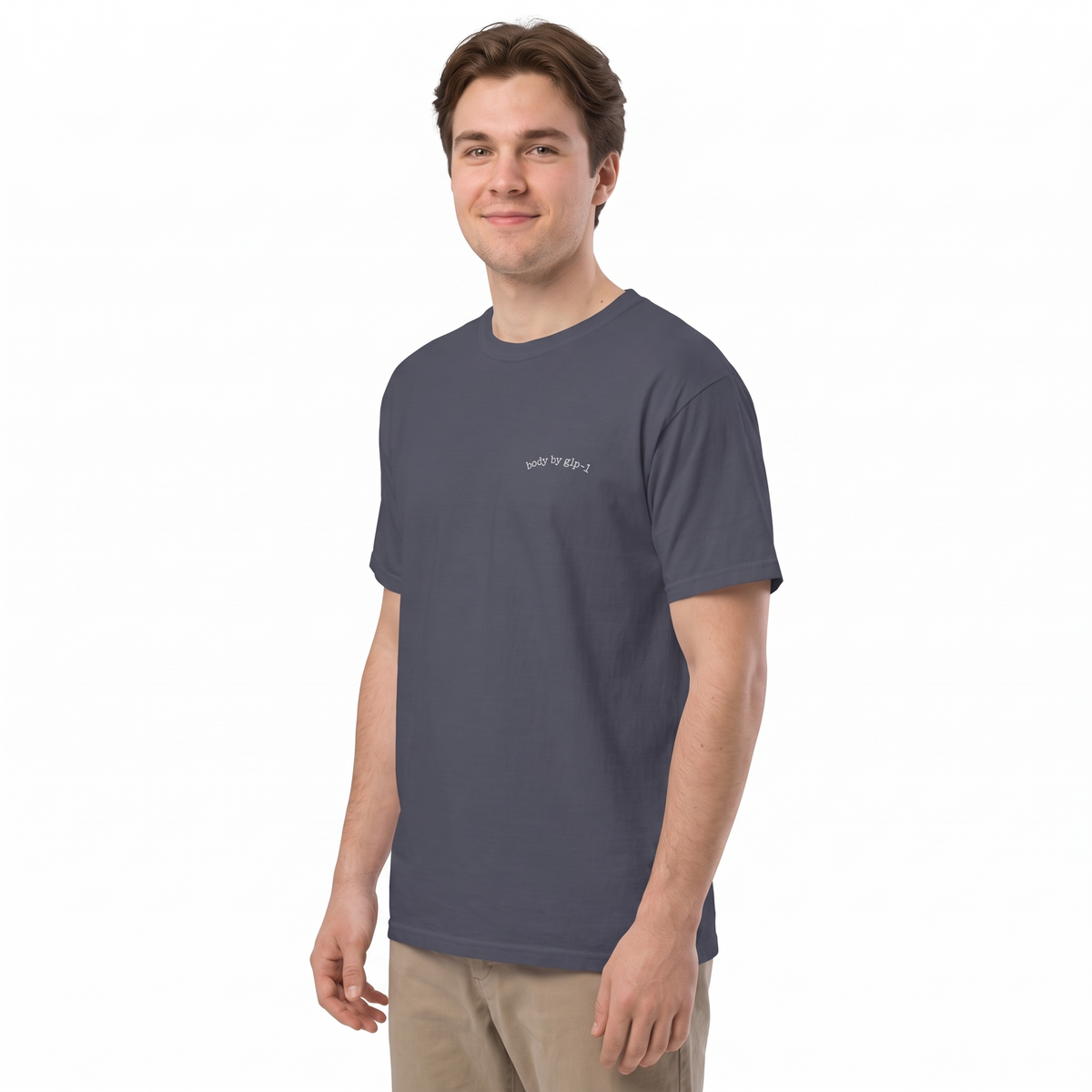 Body by GLP-1 Embroidered T-Shirt-Body by GLP-1 Embroidered T-Shirt, Navy, model angle