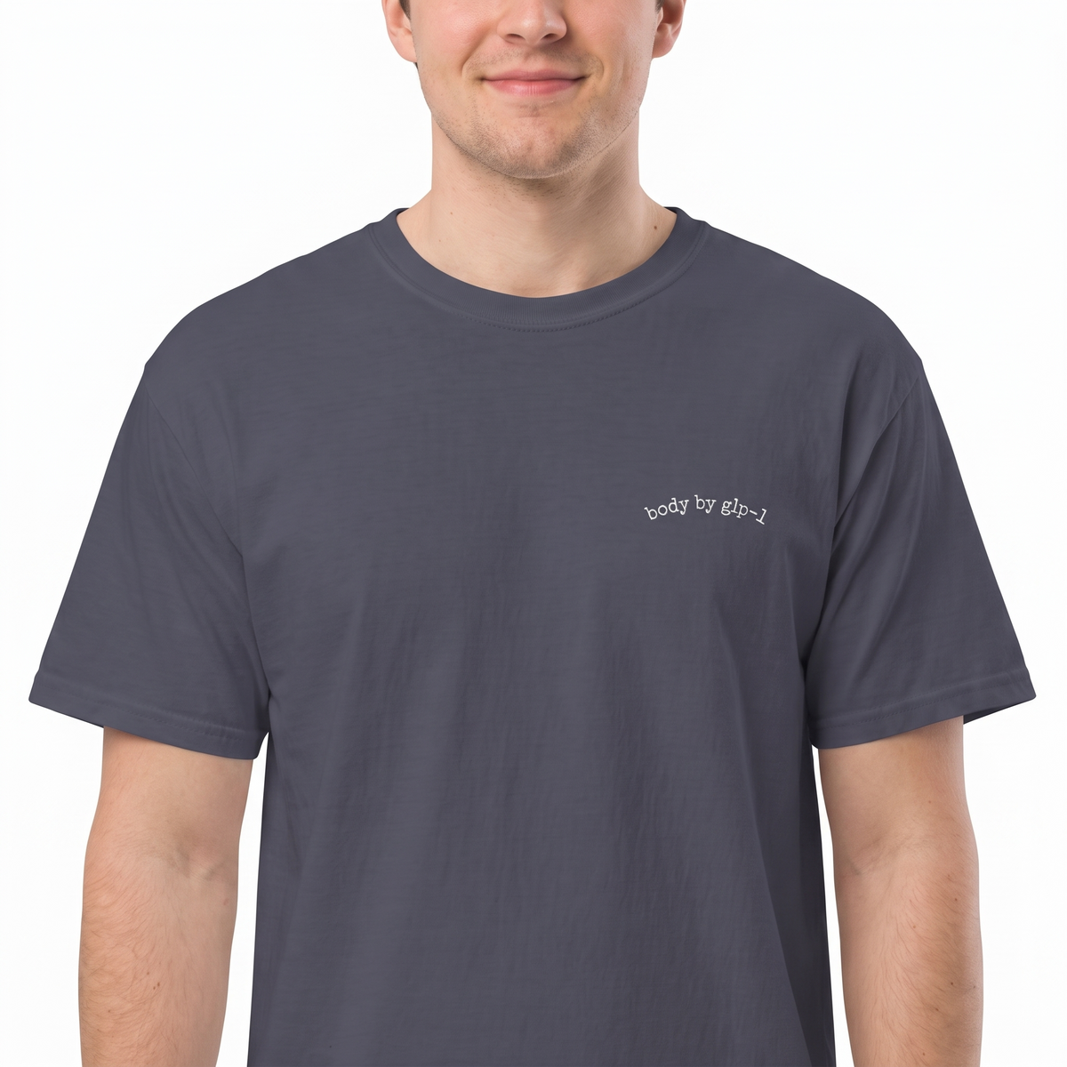 Body by GLP-1 Embroidered T-Shirt-Body by GLP-1 Embroidered T-Shirt, Navy, model close
