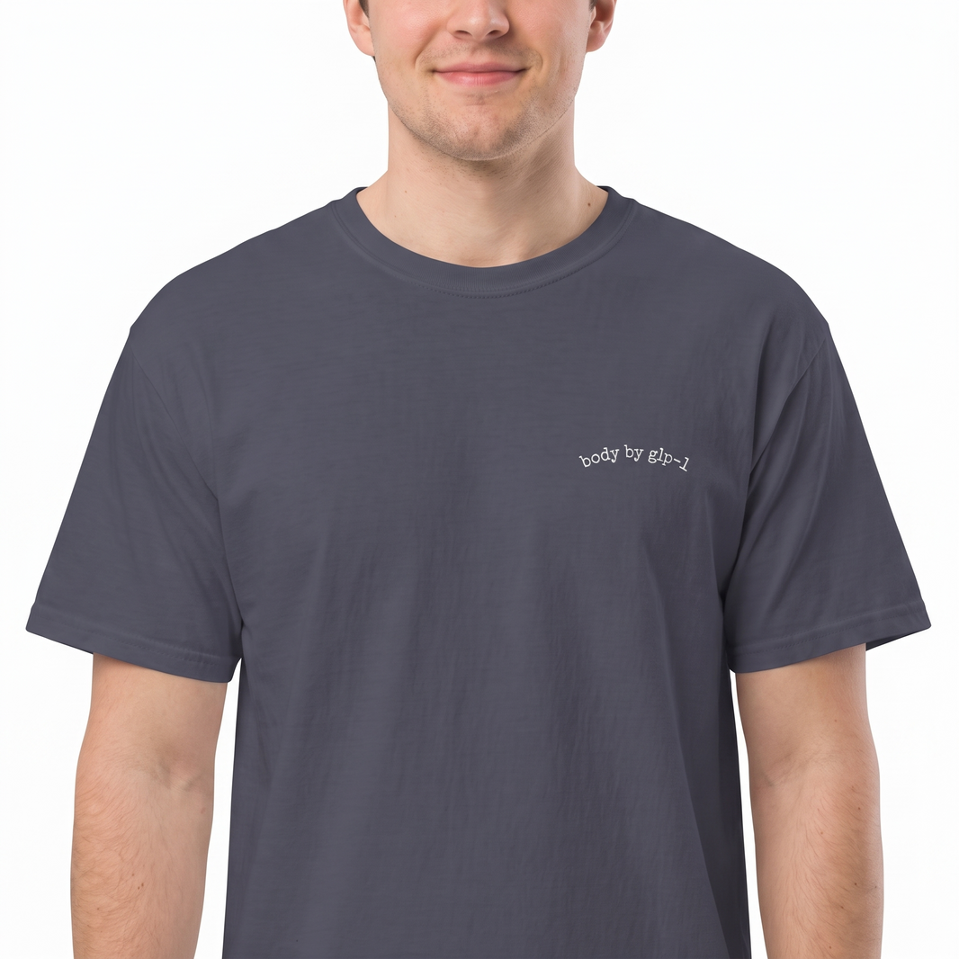 Body by GLP-1 Embroidered T-Shirt-Body by GLP-1 Embroidered T-Shirt, Navy, model close