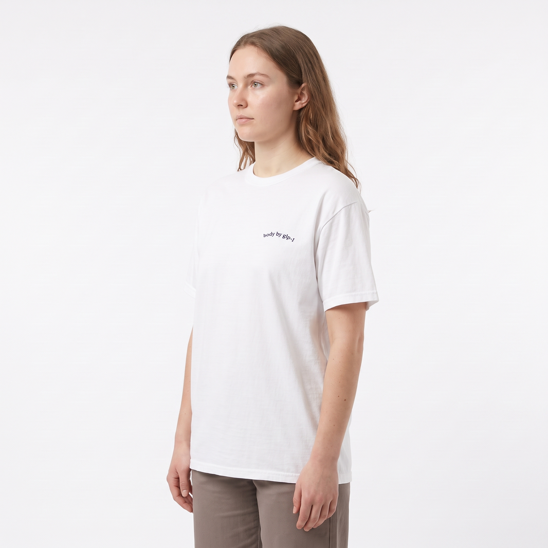 Body by GLP-1 Embroidered T-Shirt-Body by GLP-1 Embroidered T-Shirt, White, model angle