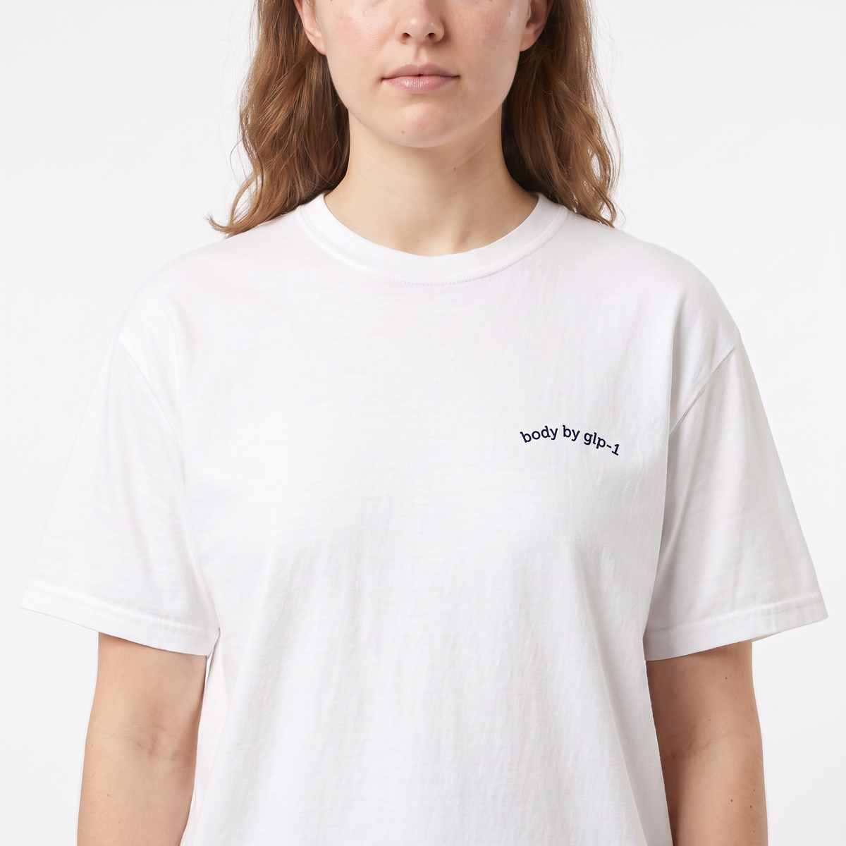 Body by GLP-1 Embroidered T-Shirt-Body by GLP-1 Embroidered T-Shirt, White, model close