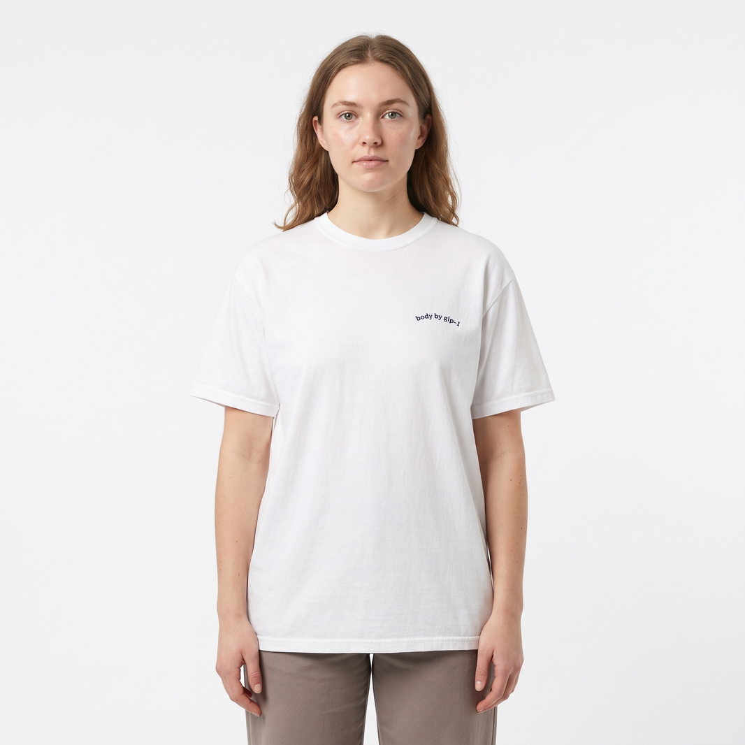Body by GLP-1 Embroidered T-Shirt-Body by GLP-1 Embroidered T-Shirt, White, model wide