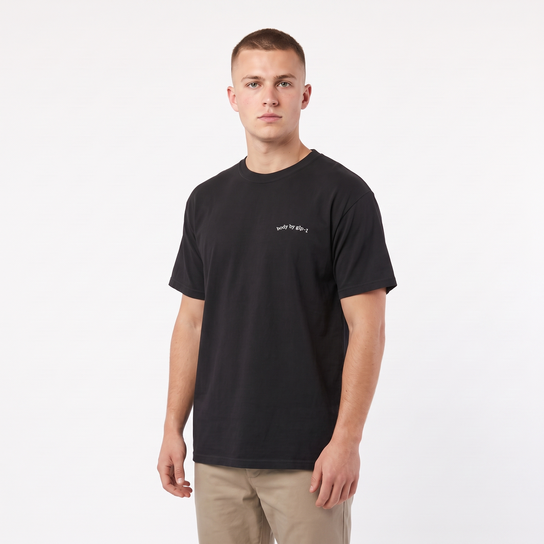 Body by GLP-1 Embroidered T-Shirt-Body by GLP-1 Embroidered T-Shirt, Black, model angle