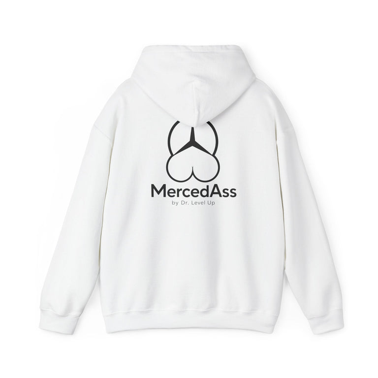 MercedAss Hoodie | Car Parody Graphic Sweatshirt, White, product back