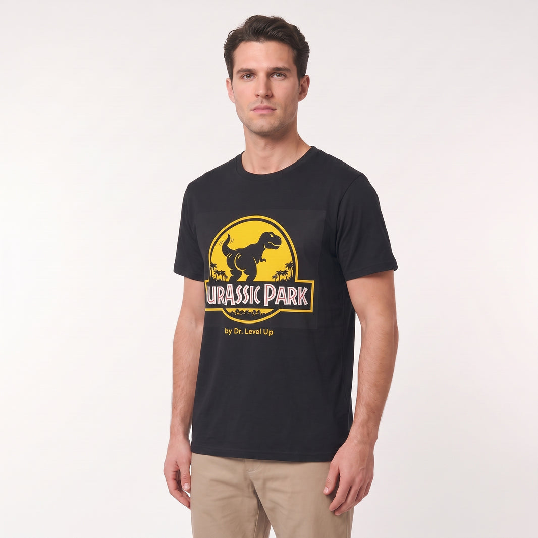 JurASSic Park BBL Dinosaur T-Shirt-JurASSic Park BBL Dinosaur T-Shirt, Black, white-background studio angled model view
