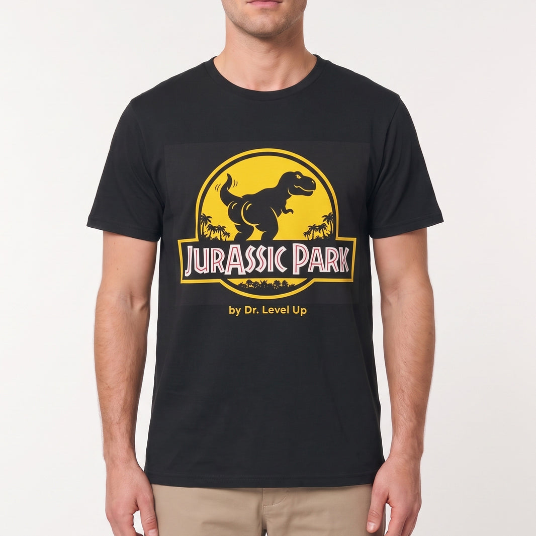 JurASSic Park BBL Dinosaur T-Shirt-JurASSic Park BBL Dinosaur T-Shirt, Black, white-background studio on-model close-up
