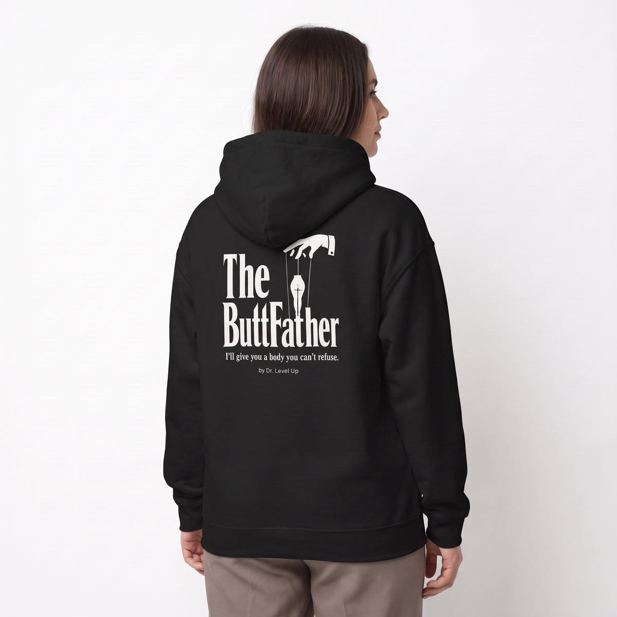 The ButtFather Hoodie-The ButtFather Hoodie, Black, white-background studio angled model view