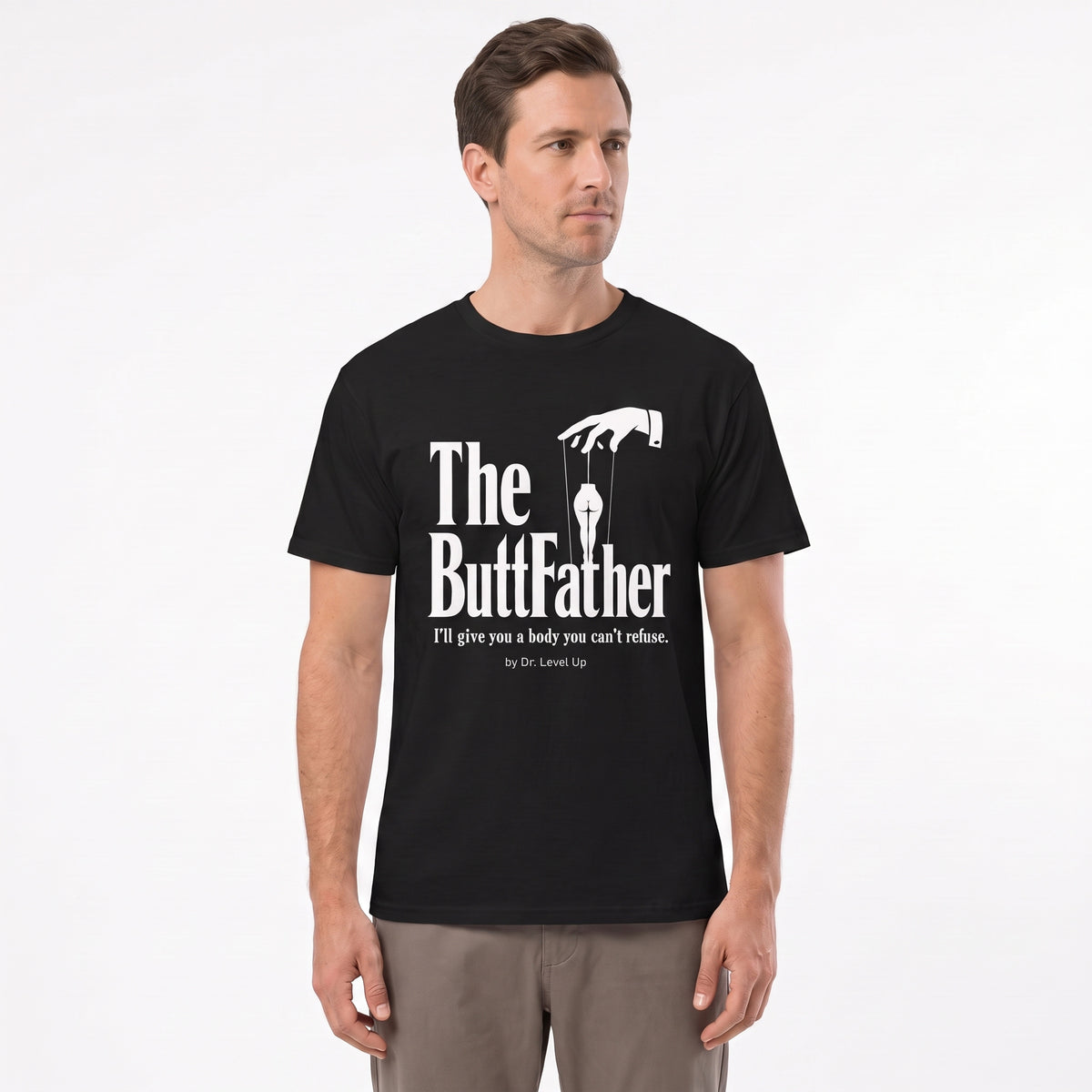 The Buttfather T-Shirt-The Buttfather T-Shirt, Black, white-background studio angled model view