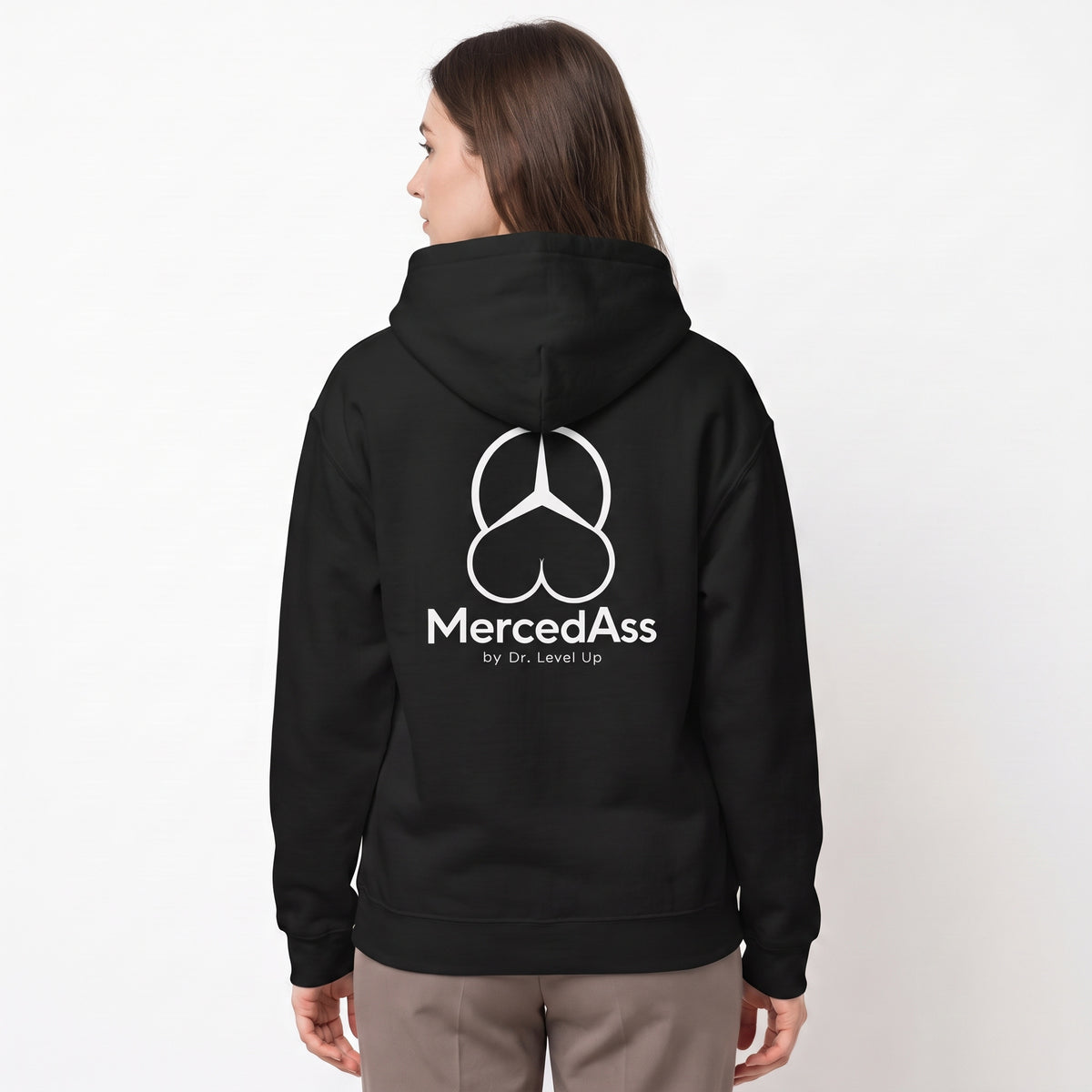 MercedASS Booty Hoodie-MercedASS Booty Hoodie, Black, white-background studio angled model view