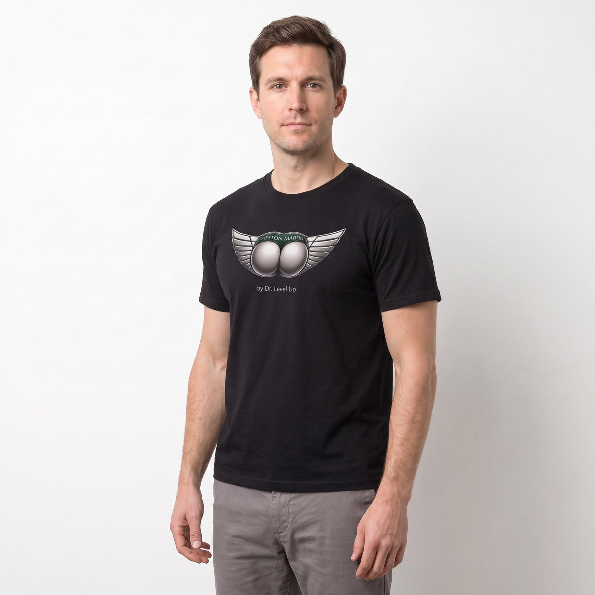 ASSton Martin BBL T-shirt-ASSton Martin BBL T-shirt, Black, white-background studio angled model view