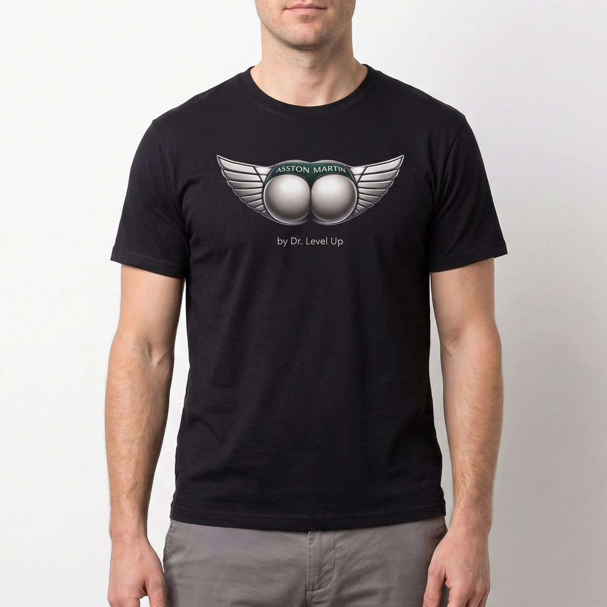 ASSton Martin BBL T-shirt-ASSton Martin BBL T-shirt, Black, white-background studio on-model close-up