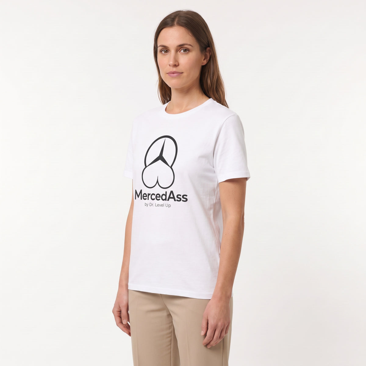 MercedASS BBL T-Shirt-MercedASS BBL T-Shirt, White, white-background studio angled model view