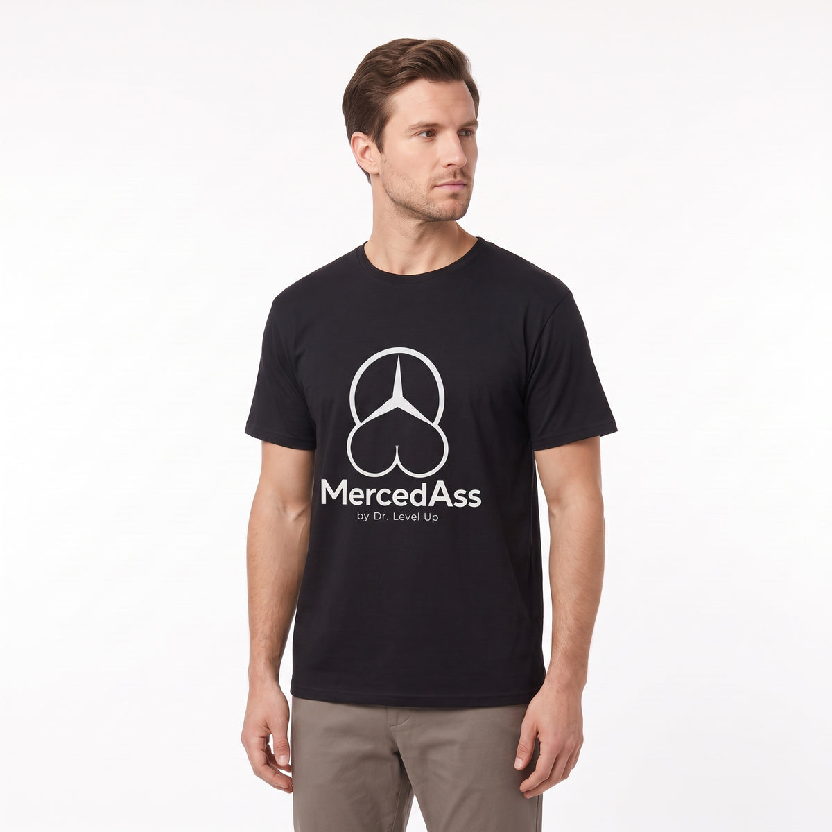 MercedASS BBL T-Shirt-MercedASS BBL T-Shirt, Black, white-background studio angled model view