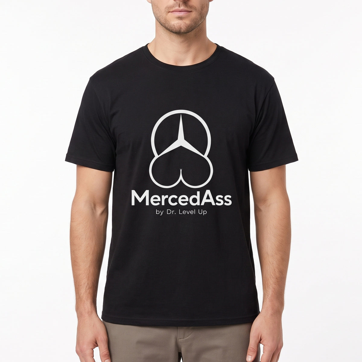 MercedASS BBL T-Shirt-MercedASS BBL T-Shirt, Black, white-background studio on-model close-up
