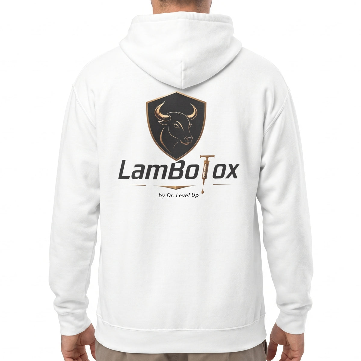 LamboTox Hoodie-LamboTox Hoodie, White, white-background studio on-model close-up