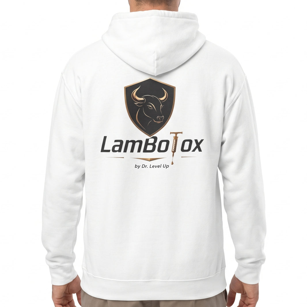 LamboTox Hoodie-LamboTox Hoodie, White, white-background studio on-model close-up