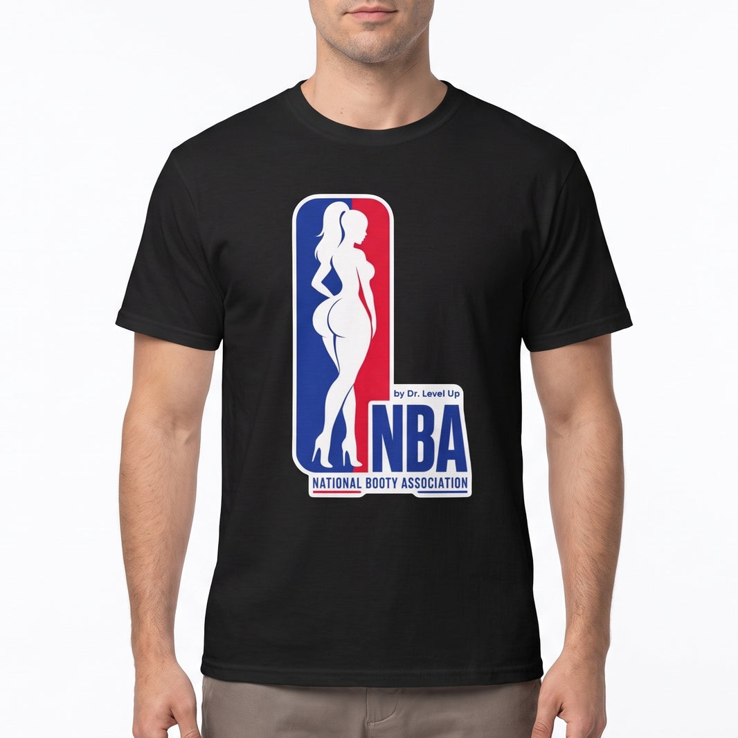 NBA - National Booty Association T-Shirt-NBA - National Booty Association T-Shirt, Black, white-background studio on-model close-up