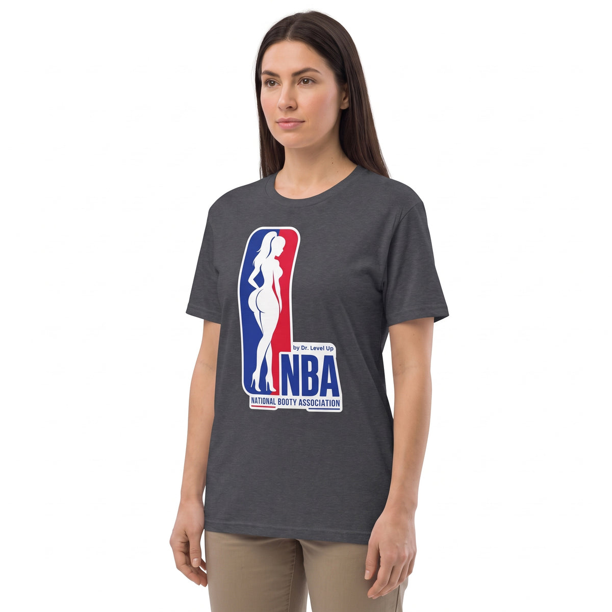 NBA - National Booty Association T-Shirt-NBA - National Booty Association T-Shirt, Dark Heather Grey, white-background studio angled model view
