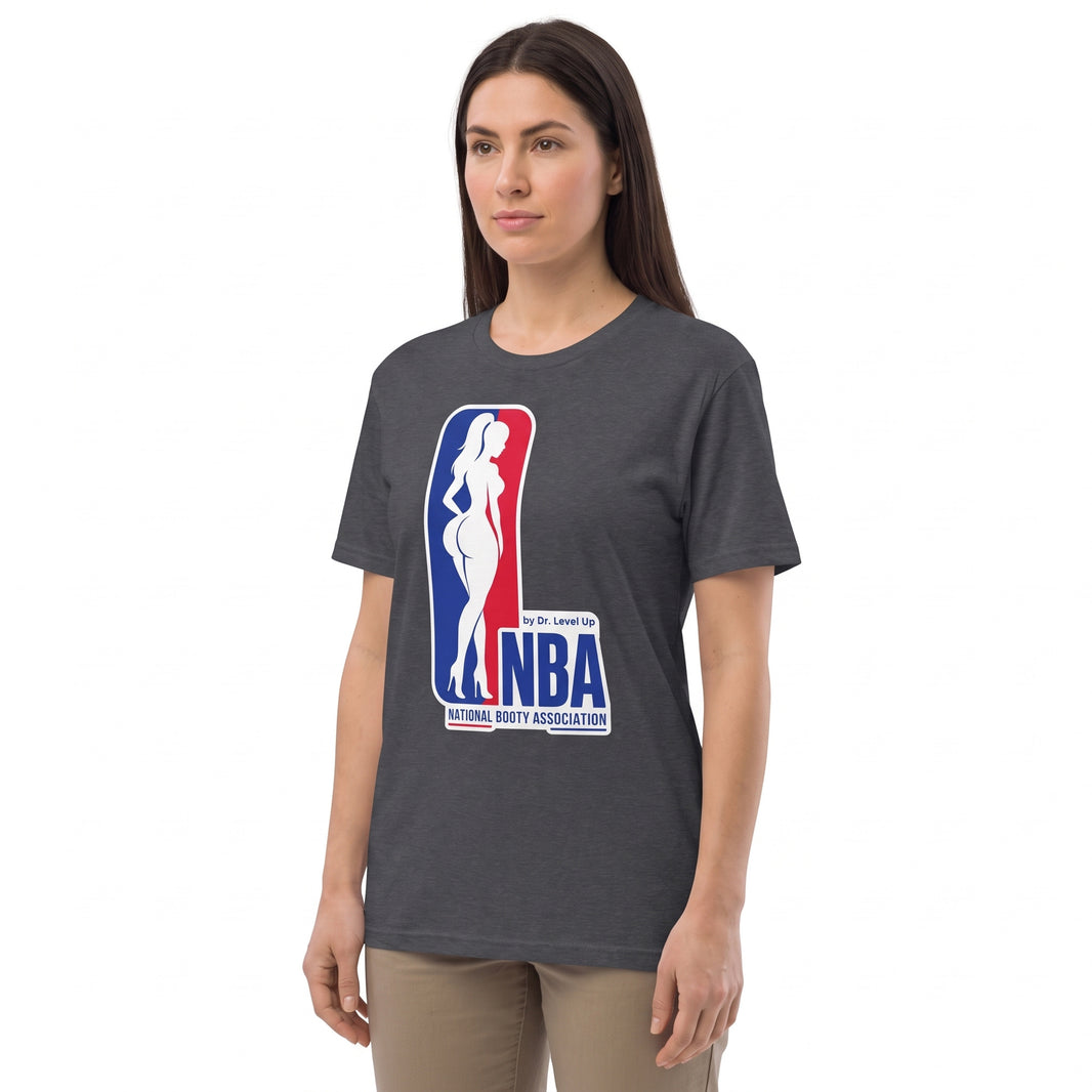NBA - National Booty Association T-Shirt-NBA - National Booty Association T-Shirt, Dark Heather Grey, white-background studio angled model view