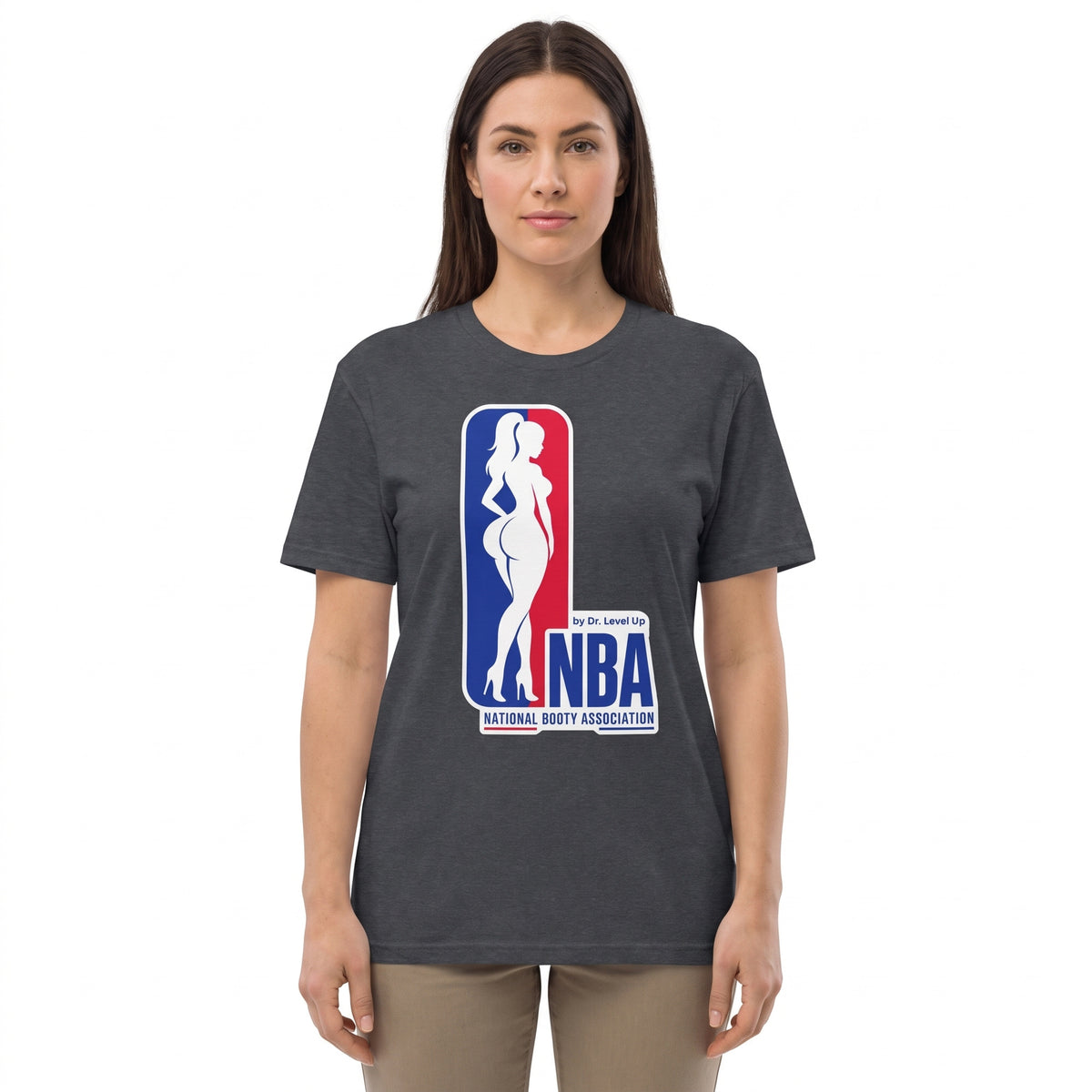 NBA - National Booty Association T-Shirt-NBA - National Booty Association T-Shirt, Dark Heather Grey, white-background studio wider fit view