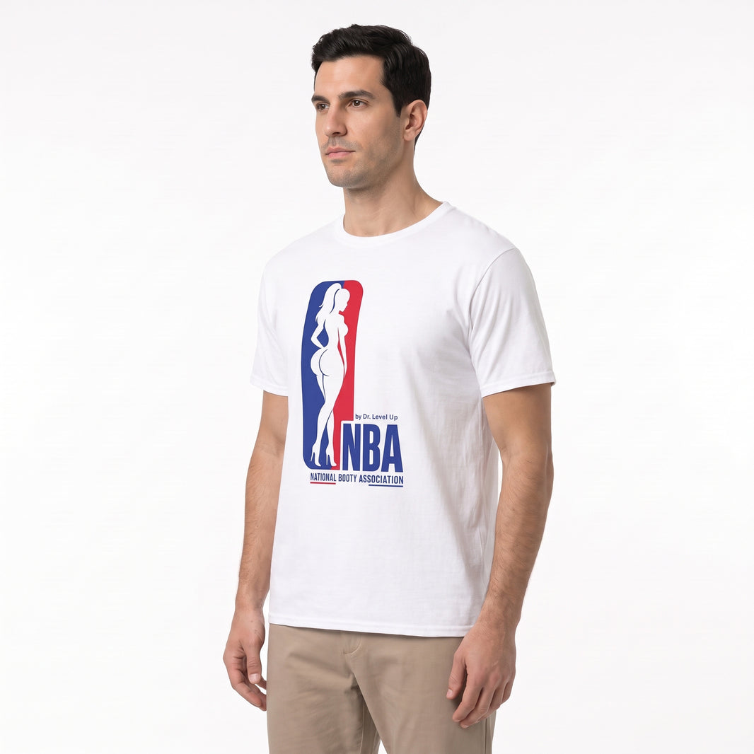 NBA - National Booty Association T-Shirt-NBA - National Booty Association T-Shirt, White, white-background studio angled model view