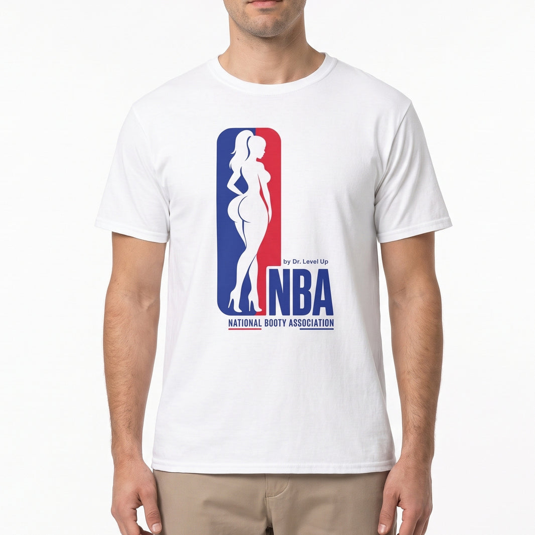 NBA - National Booty Association T-Shirt-NBA - National Booty Association T-Shirt, White, white-background studio on-model close-up