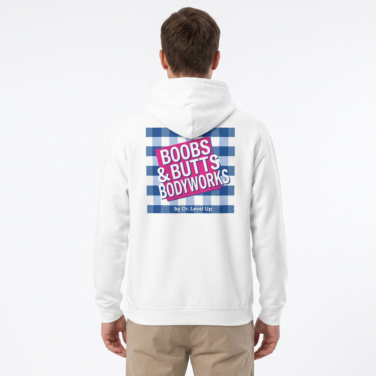 Boobs & Butts Bodyworks Hoodie-Boobs & Butts Bodyworks Hoodie, White, white-background studio wider fit view