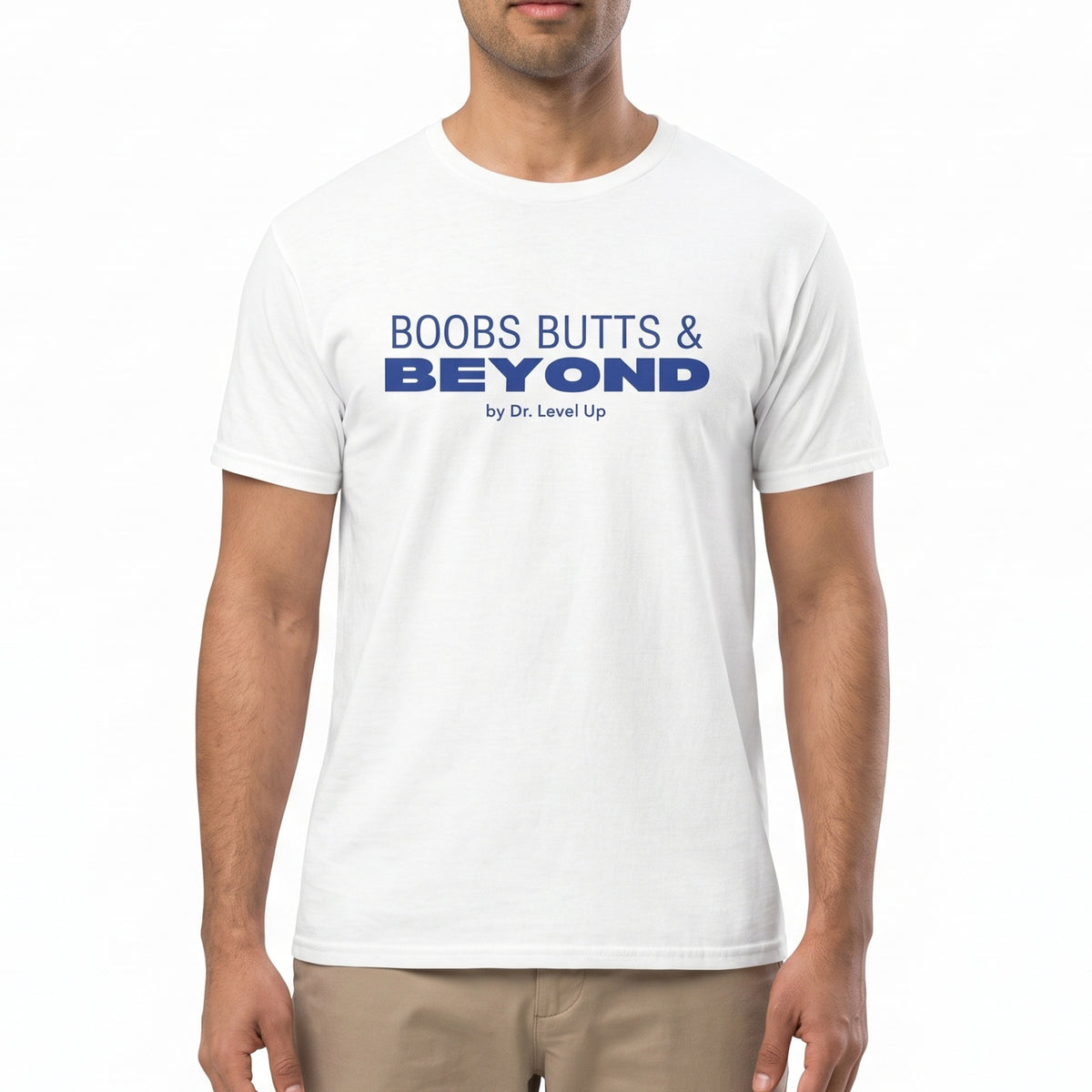 Boobs Butts & Beyond Unisex T-Shirt-Boobs Butts & Beyond Unisex T-Shirt, White, white-background studio on-model close-up