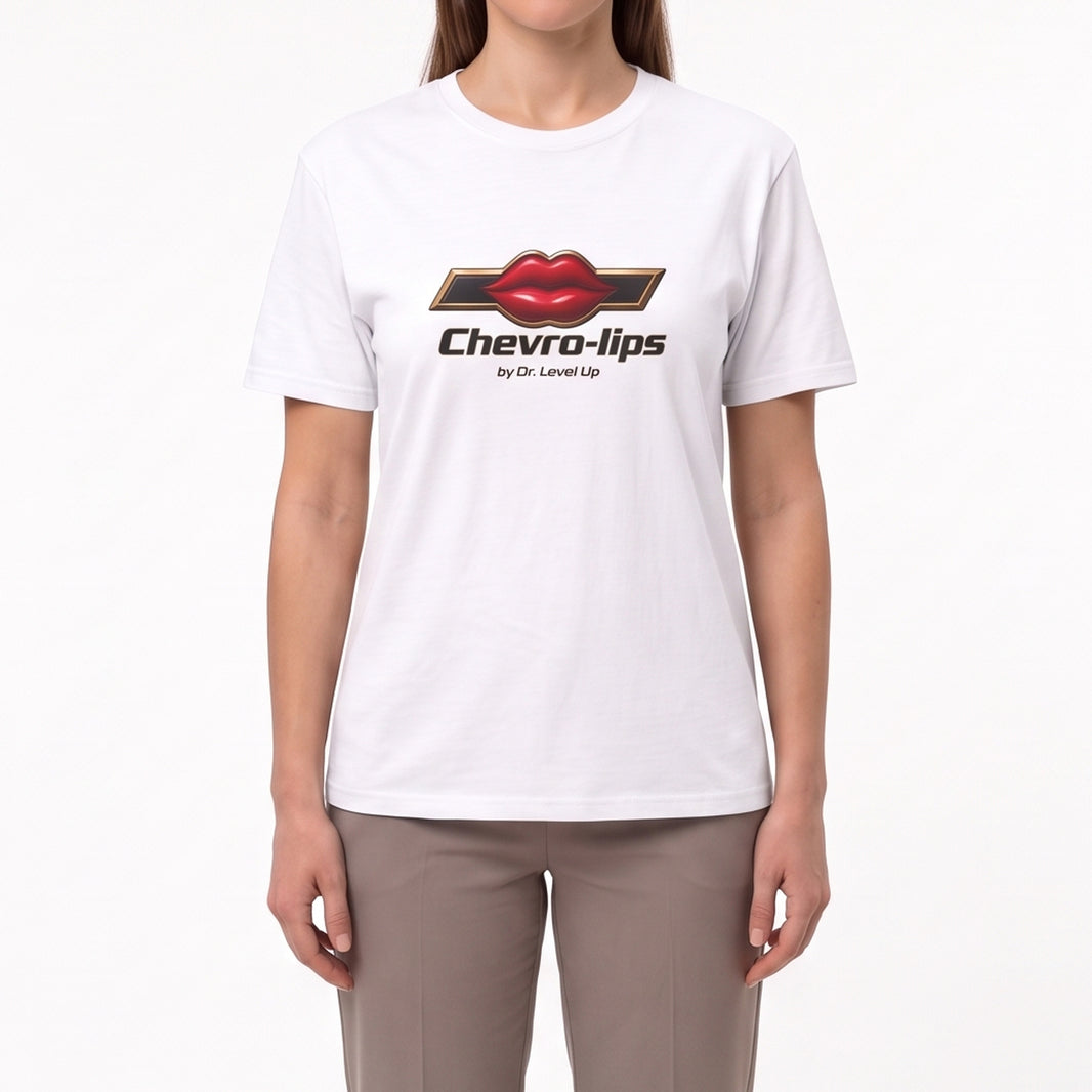 Chevro-lips Unisex T-Shirt-Chevro-lips Unisex T-Shirt, White, white-background studio on-model close-up